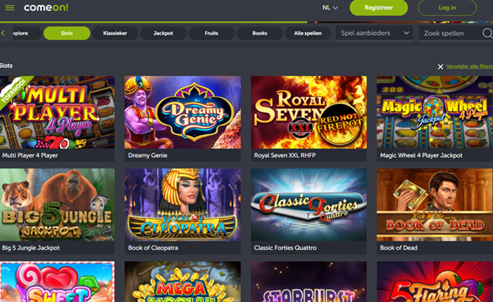 Screenshot van spellen bij Comeon