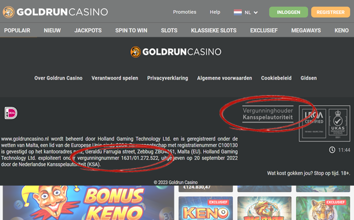 Betrouwbaar spelen bij Goldrun Casino