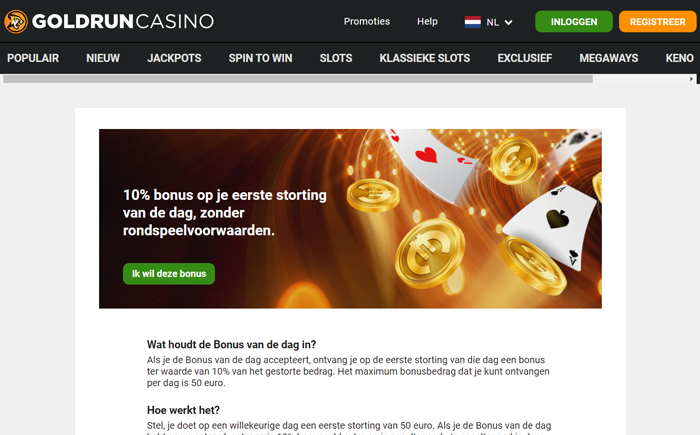 Storting bonus bij Goldrun Casino