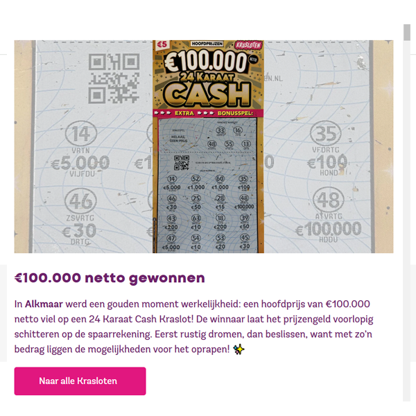 Kraslot hoofdprijzen reeds zijn gevallen?