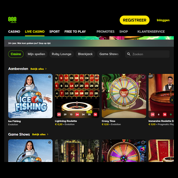 88 met uitgebreid live casino