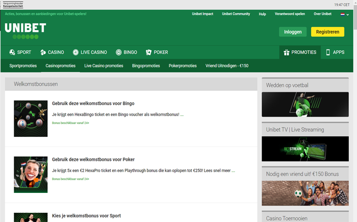 unibet welkomstbonussen